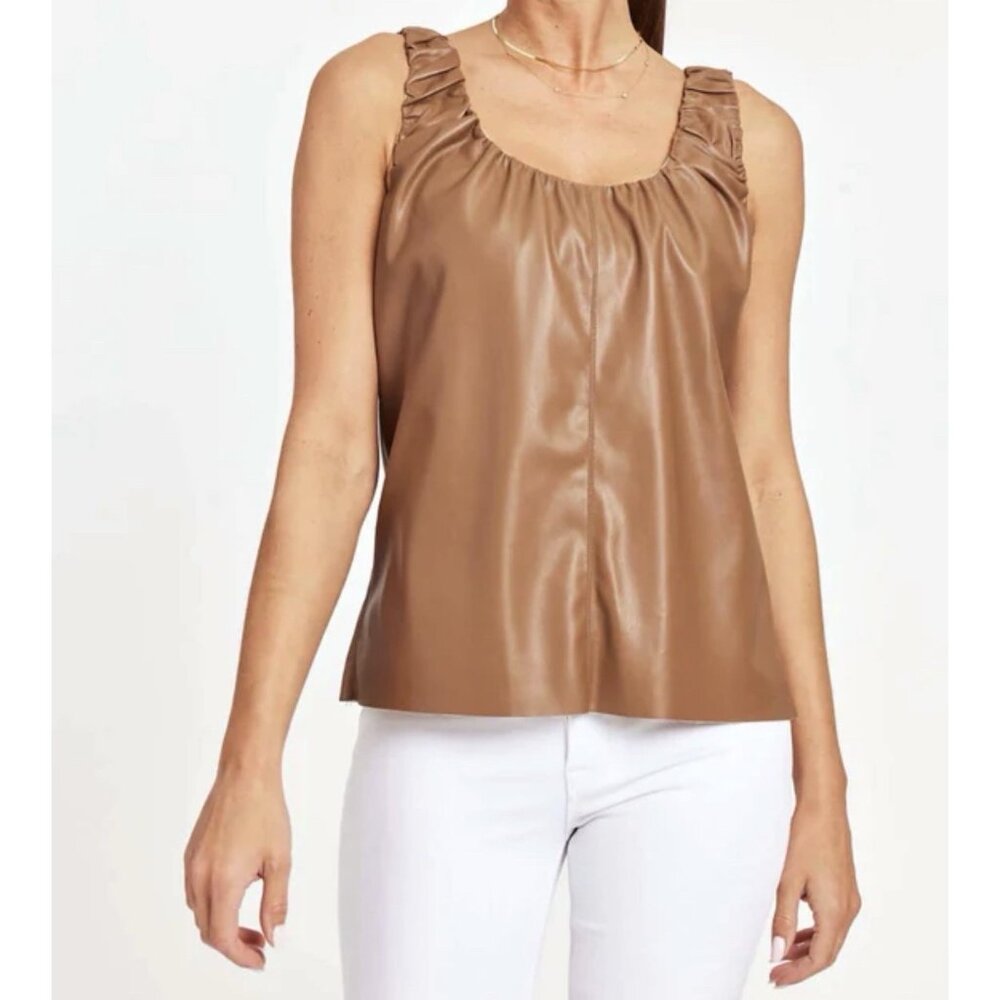 Dolce Cabo Freida Faux Leather Tank Top Camel Brown Size S Small NWT NEW $96